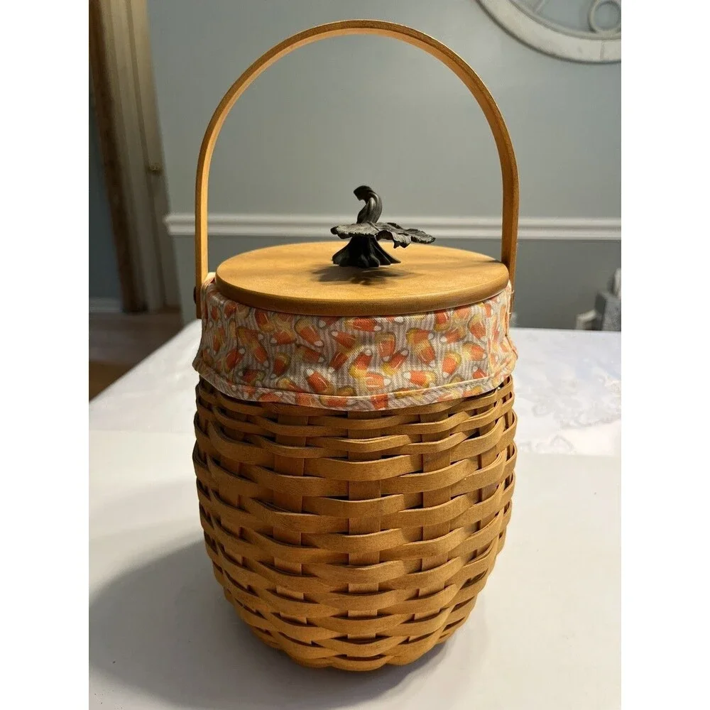 Longaberger Halloween October Fields Candy Corn Liner Basket Combo Protector Lid